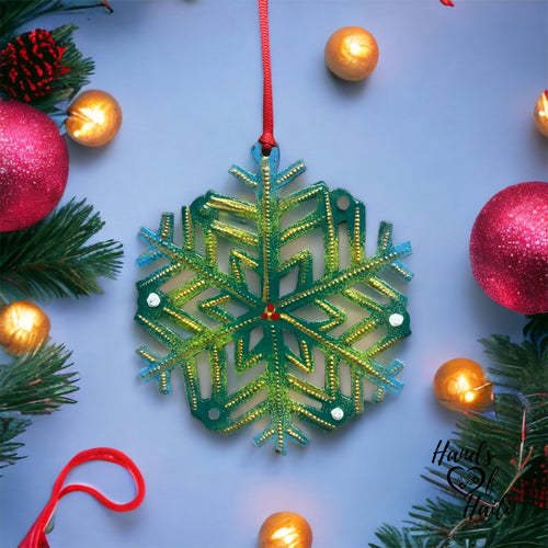 Large Green Blue Snowflake Ornament
