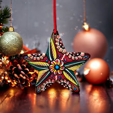 Load image into Gallery viewer, Star Ornament - Red Painted Flower