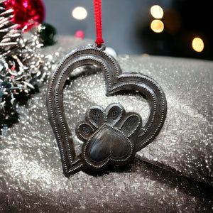 Dog Paw on Heart Ornament