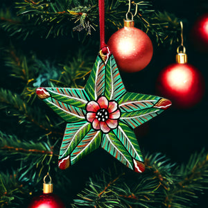 Star Ornament - Green Painted Flower