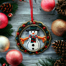 Load image into Gallery viewer, Snowman in Wreath Ornament