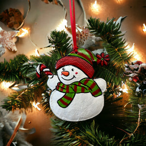 Snowman Ornament - Green Scarf