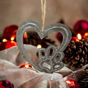 Dog Cat Paw Print Heart Ornament