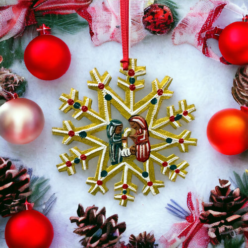 Nativity Snowflake Ornament - Yellow