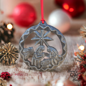 Nativity Ornament - Round Swirl