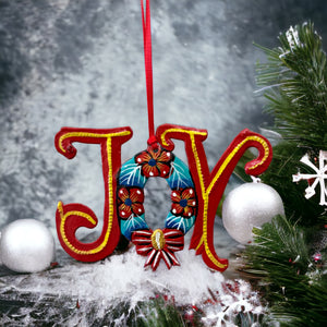 Joy Nativity with Wreath - Painted Ornament