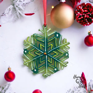 Large Green Yellow Snowflake Ornament