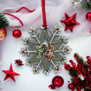 Snowflake Nativity Gray Ornament