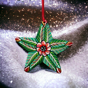Star Ornament - Green Painted Flower