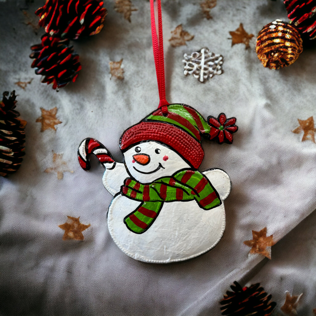 Snowman Ornament - Green Scarf