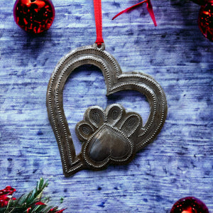 Dog Paw on Heart Ornament