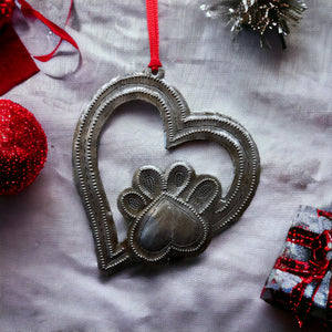 Dog Paw on Heart Ornament
