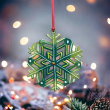 Load image into Gallery viewer, Large Green Yellow Snowflake Ornament