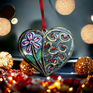 Heart Flower Ornament - Painted
