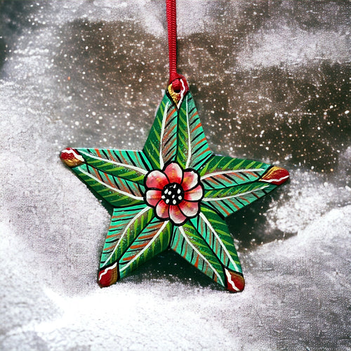 Star Ornament - Green Painted Flower