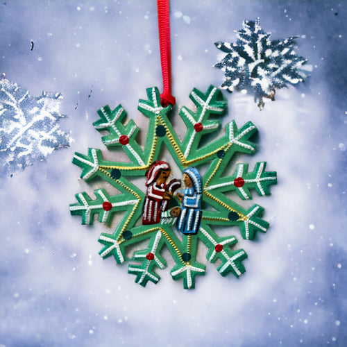 Snowflake Nativity Ornament - Green