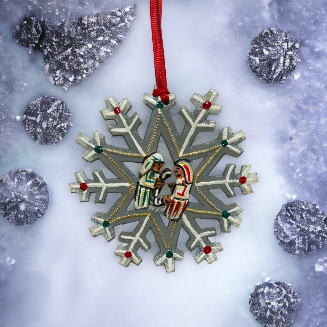 Snowflake Nativity Gray Ornament