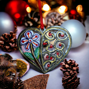 Heart Flower Ornament - Painted