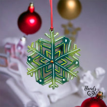 Load image into Gallery viewer, Large Green Yellow Snowflake Ornament