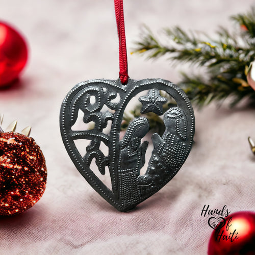 Heart Nativity Swirl Ornament