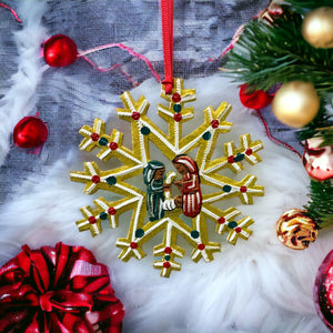Nativity Snowflake Ornament - Yellow