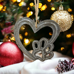 Dog Cat Paw Print Heart Ornament