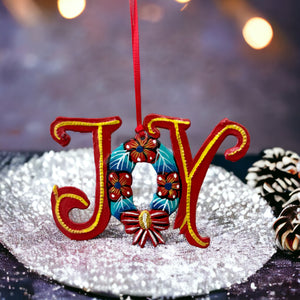 Joy Nativity with Wreath - Painted Ornament