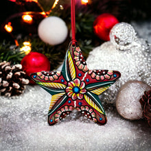Load image into Gallery viewer, Star Ornament - Red Painted Flower