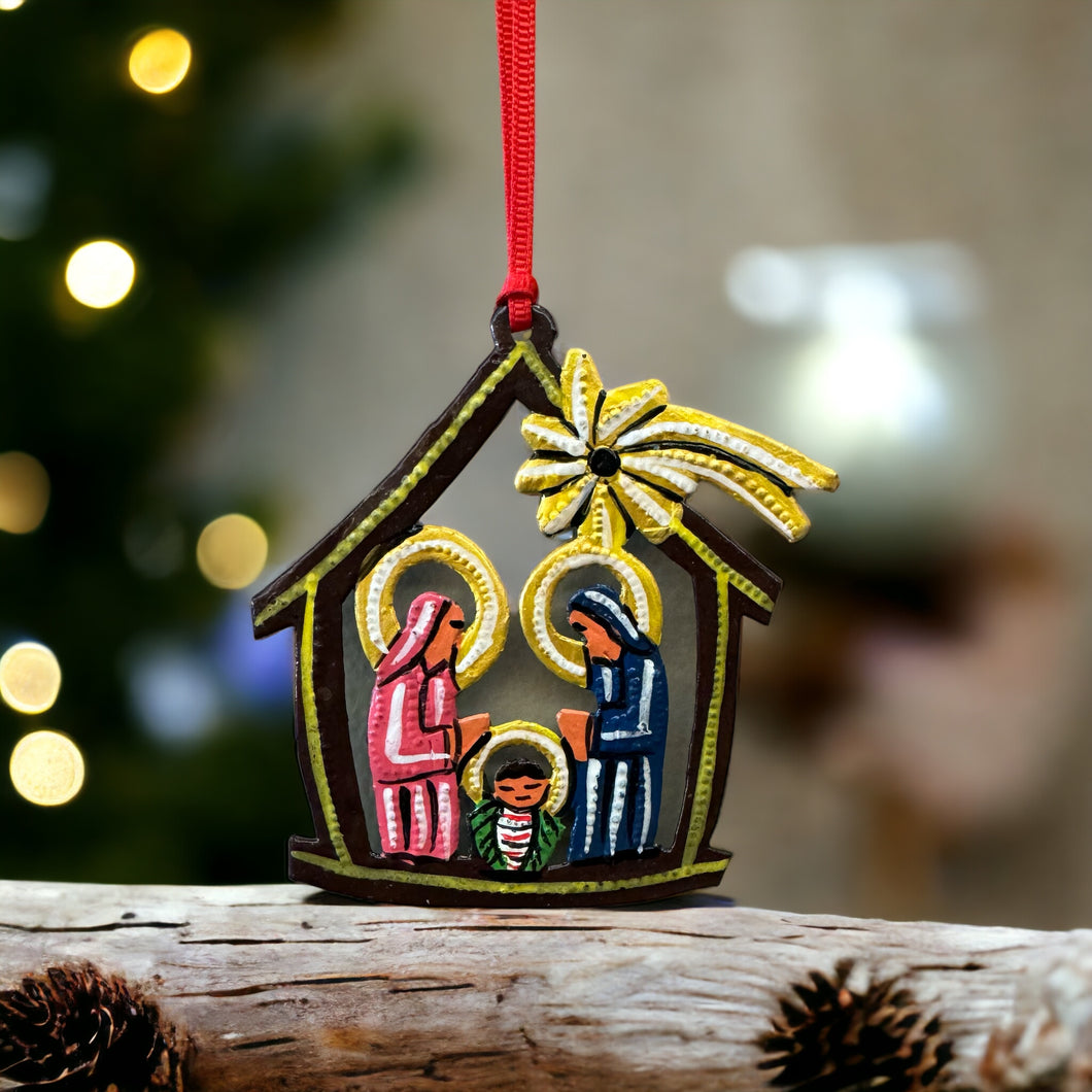 House with Star Nativity Ornament - Painted