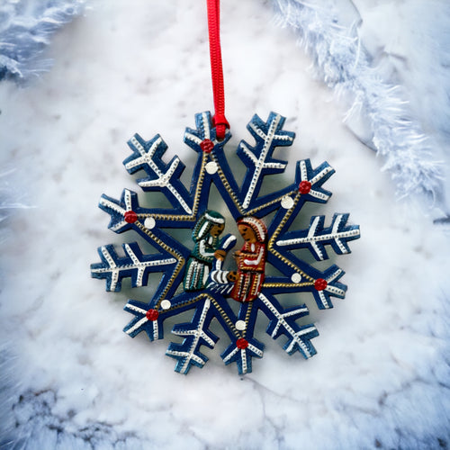 Snowflake Nativity Ornament - Blue