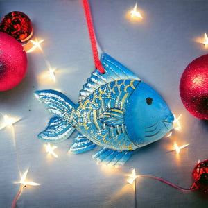 Fish Ornament - Painted Blue