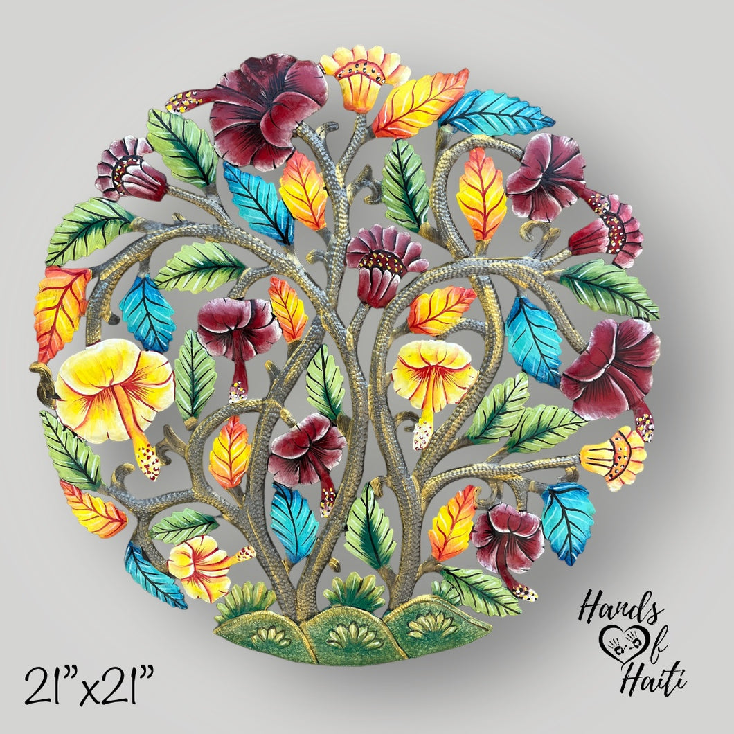 Floral Tree of Life with Yellow and Maroon 21”