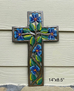 Blue Swirl Flower Cross