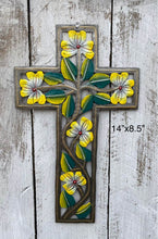 Load image into Gallery viewer, Yellow &amp; White Swirl Flower Cross