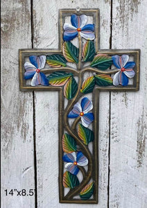Blue & White Swirl Flower Cross