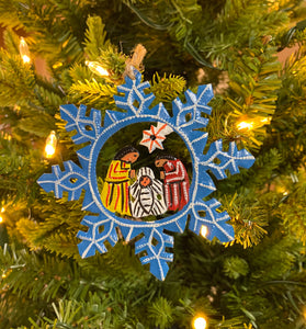 Nativity Ornament Blue Snowflake