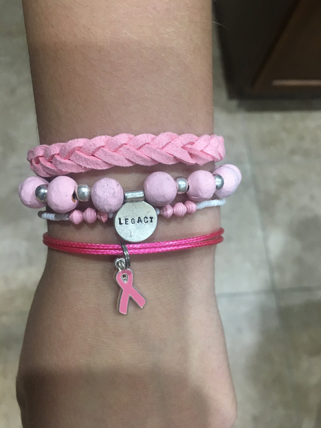 Breast Cancer Awareness Stackable Bracelet Set