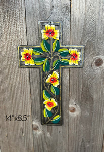 Yellow Swirl Flower Cross