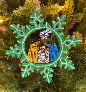 Nativity Ornament Green Snowflake