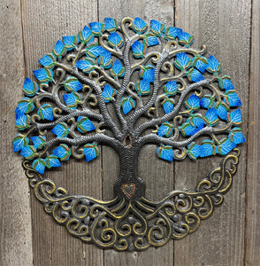 Blue Tree of Life with Heart Trunk and Flowers - 23'