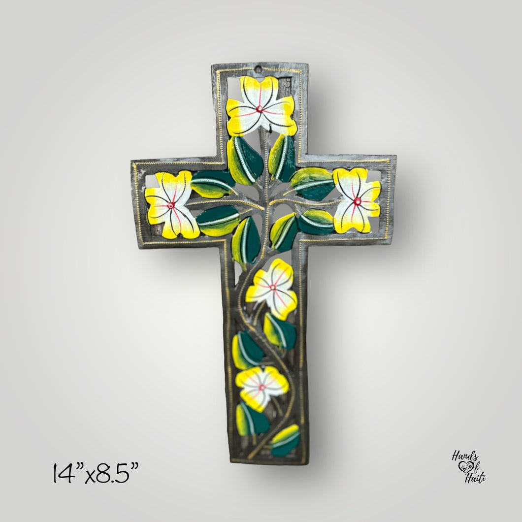 Yellow & White Swirl Flower Cross