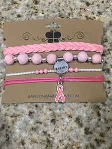 Breast Cancer Awareness Stackable Bracelet Set