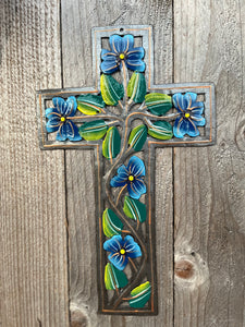 Blue Swirl Flower Cross