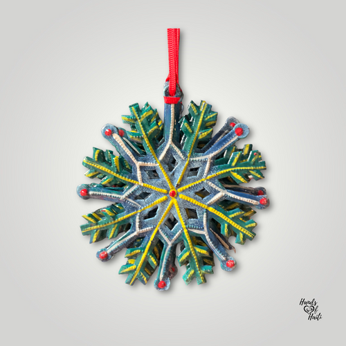 Large Blue Green Yellow Snowflake Ornament