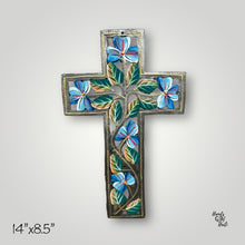 Load image into Gallery viewer, Blue &amp; White Swirl Flower Cross