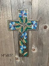 Load image into Gallery viewer, Blue &amp; White Swirl Flower Cross