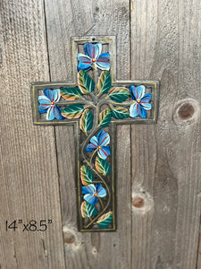 Blue & White Swirl Flower Cross
