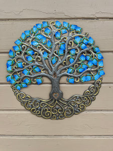 Blue Tree of Life with Heart Trunk and Flowers
